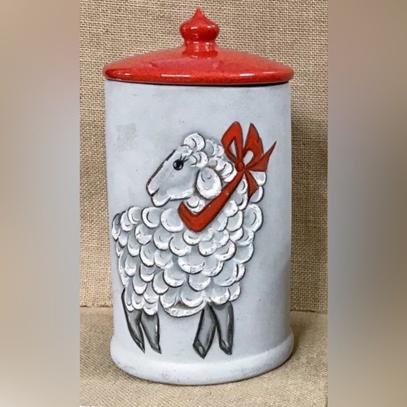 Vintage Sheep Treat Jar Tall Canister Country Kitsch Farm Cottage Core Whimsical - Picture 1 of 12